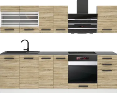 Immagine prodotto di Belini blocco cucina Margaret - mobili da cucina 240 cm cucina componibile completamente attrezzata senza elettrodomestici con pensili e basi, senza piani di lavoro, rovere Sonoma