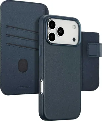 Image de Accezz Bibliothèque en cuir 2-en-1 avec MagSafe pour Apple iPhone 17 Pro Max - Bleu nuit