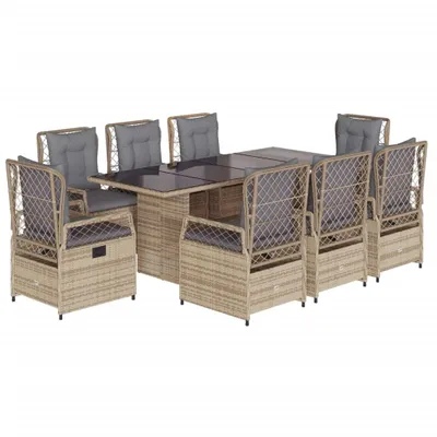 Immagine prodotto di vidaXL set da pranzo da giardino 9 pezzi con cuscini Beige poly rattan