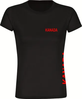 Produktbild von multifanshop Damen T-Shirt - Kanada - Brust & Seite, schwarz, Größe S