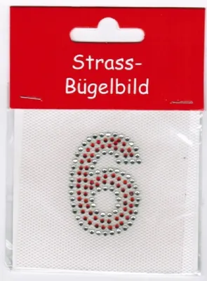 Produktbild von Ma226930 silber-rot Straßbügelbild Zahl 6