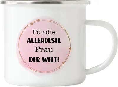 Produktbild von Für die allerbeste Frau der Welt Emaille Tasse Geschenkidee Geburtstag Weihnachten Frau Ehefrau Freundin Partnerin