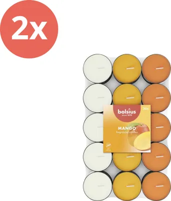 Image de Bolsius - Bougie à réchaud parfumée - 30 pièces par paquet - Mangue - Pack avantageux - 60 pièces - 2 emballages