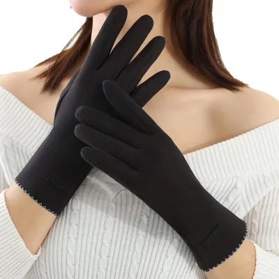 Produktbild von 1 Paar Winter-Damenhandschuhe mit vollen Fingern, Touchscreen-geeignet, warm, dick, aus Samt, geeignet für Outdoor-Aktivitäten wie Radfahren und kaltes Wetter.