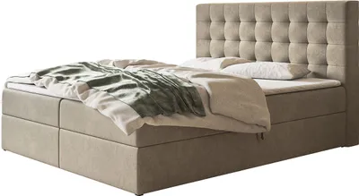 Produktbild von Boxspringbett RIO mit 2 Bettkästen, Polsterbett Maße: 120x200, Farbe: Sand, Velourstoff, Doppelbett mit Bonell-Matratze