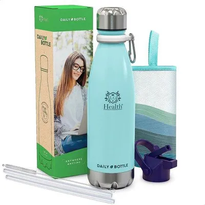 Obrázok produktu pre Izolovaná termoska z nehrdzavejúcej ocele, 500 ml, bez obsahu BPA, na teplé aj studené nápoje, s dvojitou stenou a tesnením, vrátane neoprénového puzdra a karabínky.