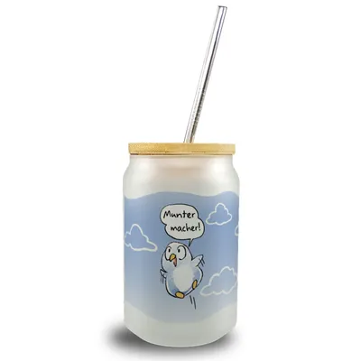 Produktbild von Muntermacher Trinkglas mit Bambusdeckel mit süßem Baby Pinguin