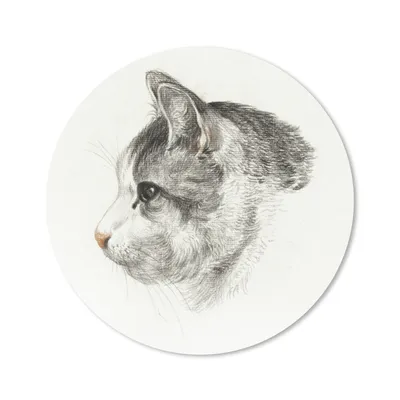 Produktbild von MuchoWow® Mauspad Mousepad Kopf einer Katze, nach links - Gemälde von Jean Bernard 30x30 cm - Mousepads - Maus Mat - Pad - Mausunterlage - Tischunterlage - Schreibtischmatten