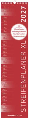 Produktbild von Alpha Edition Streifenplaner Wandkalender 2027, Rot, 15 x 64 cm, Deutsches Kalendarium