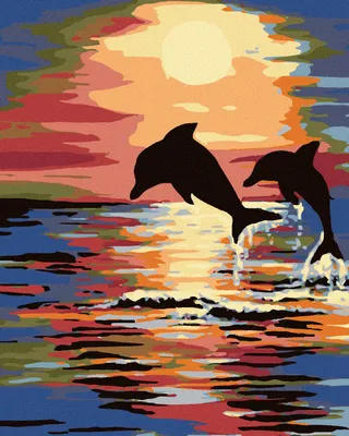 Produktbild von Zuty - Malen nach Zahlen - DELFINE UND SONNENUNTERGANG, 40x50 cm, mit Keilrahmen (bereits gespannt)