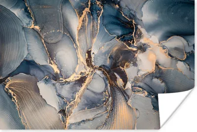 Produktbild von MuchoWow® Poster Marmor - Grau - Blau - Luxus - Gold 60x40 cm - Schlafzimmerdekoration