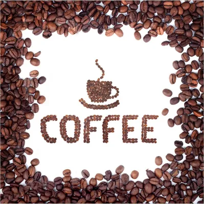 Produktbild von Wallario Premium Glasbild, freischwebende Optik, kräftige Farben, Größe 50 x 50 cm Motiv Kaffee Schrift aus Kaffeebohnen