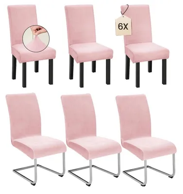 Produktbild von 6er Set Stuhlhussen für Schwingstuhl, Stretch Samt, Rosa, Waschbar