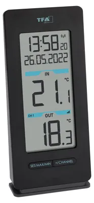 Produktbild von TFA-Dostmann 30.3072.01, Drinnen/Draußen, °C, -40 - 60 °C, Digital, Schwarz, Weiß, Rechteckig