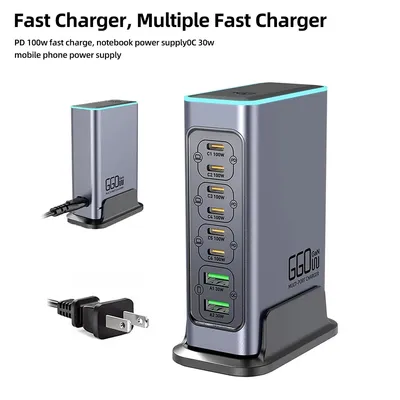Produktbild von 660 W GaN-Ladegerät USB C Fast Desktop 8-Port-USB-Typ-C-PD-Ladegerät Schnellladung 3.0 USB-Typ-C-Schnellladegerät