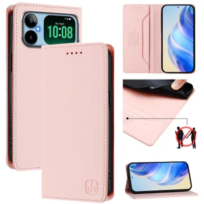 Produktbild von Lederhülle für Honor Play20A Hülle Flip Brieftasche Kartenfächern Ständer Schutzhülle Pink