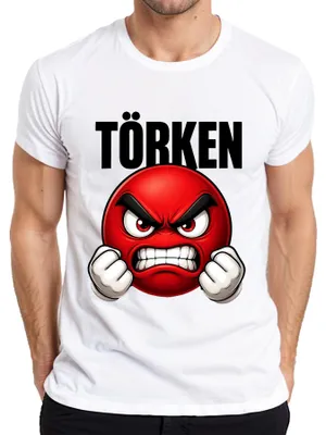 Produktbild von TÖRKEN wütender Emoji rot geballte Fäuste Comic Herren T-Shirt roter Smiley Comic grunge, Weiß, L