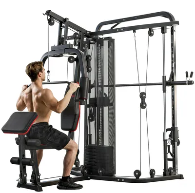 Produktbild von SPORTNOW Kraftstation Fitnessstation mit 65kg Gewichten, Latzug, Butterflystange