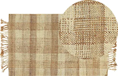 Obrázek produktu pro BELIANI Koberec béžový jutový 80 x 150 cm obdélníkový se střapci geometrický vzor boho styl ložnice obývací pokoj