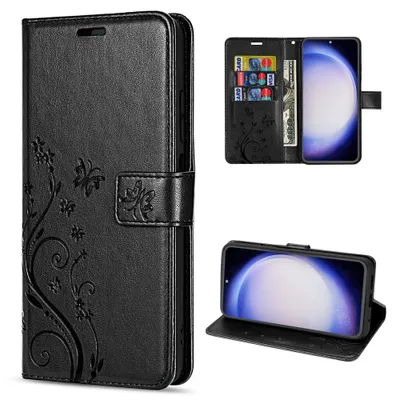 Produktbild von Hülle für Samsung Galaxy S23 FE Handy Tasche Case Schale Flip Cover Handyhülle Blume Schwarz