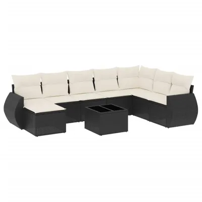 Immagine prodotto di vidaXL Set di divani da giardino da 9 pezzi con cuscini in polirattan nero