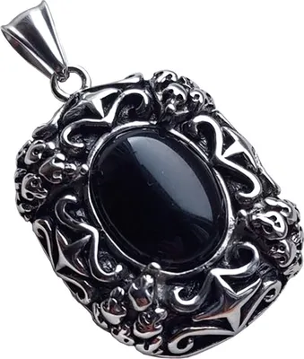 Produktbild von Edelstahl Anhänger aus 316L Amulett mit Schwarzem Stein
