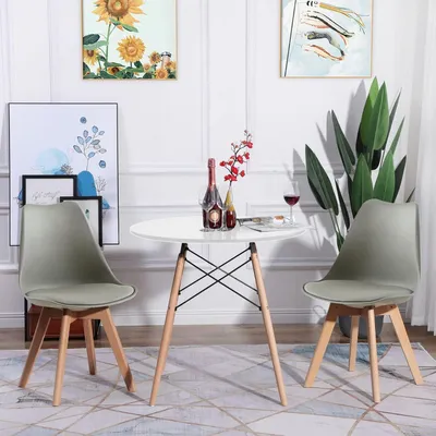 Obrázok produktu pre Jedálenská zostava pozostávajúca z jedálenského stola a dvoch stoličiek, okrúhly tvar, materiál MDF, priemer 80 cm, farba: sivá a biela