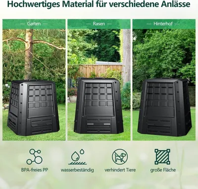 Obrázok produktu pre Záhradný kompostér 380 l - čierny, odolný PP s vekom