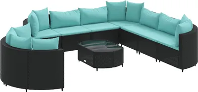 Produktbild von vidaXL 10-tlg. Garten-Sofagarnitur mit Kissen Schwarz Poly Rattan
