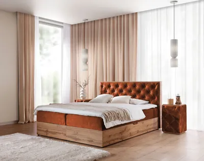 Produktbild von Kontinentales Bett 140x200 CHANTELLE 10 - Wotan Eiche / Ziegel + GRATIS Matratzenauflage