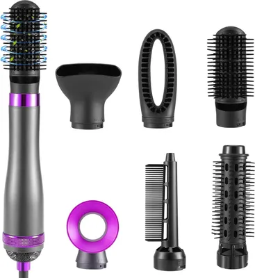 Zdjęcie produktu dla Urządzenie do stylizacji włosów 6 w 1 – szczotka z funkcją gorącego powietrza i szczotka z funkcją suszenia – 1000 W – 3 poziomy temperatury – objętość i loki
