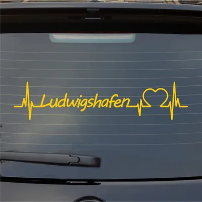 Produktbild von Heckscheibenaufkleber Ludwigshafen Herzschlag Puls Stadt Liebe 55x12 cm Gelb Auto Aufkleber Sticker