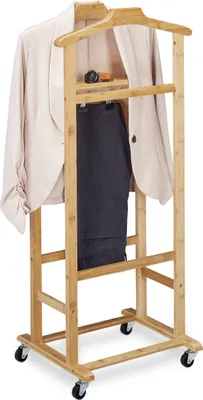 Zdjęcie produktu dla Wieszak na ubrania na kółkach Relaxdays, wieszak z bambusa, wieszak do sypialni, wymiary: 107 x 47 x 37 cm, kolor naturalny