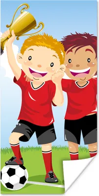 Produktbild von MuchoWow® Poster Eine Illustration von zwei Fußballspielern, die einen Preis gewonnen haben - Jungen - Mädchen - Kind 60x120 cm - Wandschmuck