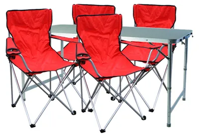 5-teiliges Campingmöbel Set Rot 4x Stuhl inkl. Tasche + 1x XXL Tisch