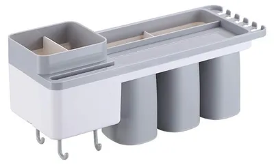 Produktbild von Solidchoice – Multifunktionale Zahnbürstenhalterung mit Mundspülbechern, Grau