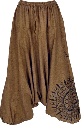 Produktbild von Haremshose Pluderhose, Pumphose mit Mandala, Aladinhose aus Baumwolle - Mustard, Damen, Braun, Hosen