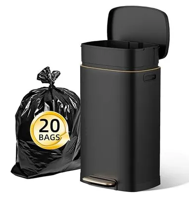 Imagen del producto de Cubo de basura para cocina, 50 litros, cubo de residuos, cubo con pedal y tapa de cierre suave, sistema de cierre suave, cubo interior extraíble, acero inoxidable, rectangular, color