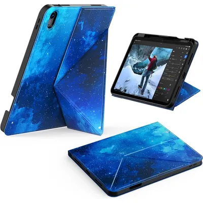 Produktbild von Hülle für iPad 10. Generation 10.9 Zoll / A16 11. Generation 2025 mit Stifthalter, faltbar, Quer-/Hochformat, Auto Schlaf/Wach, Blauer Sternenhimmel