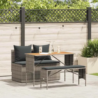 Produktbild von Möbel 3-tlg. Garten-Essgruppe mit Kissen Grau Poly Rattan - Gartenmöbelgarnituren CC3823