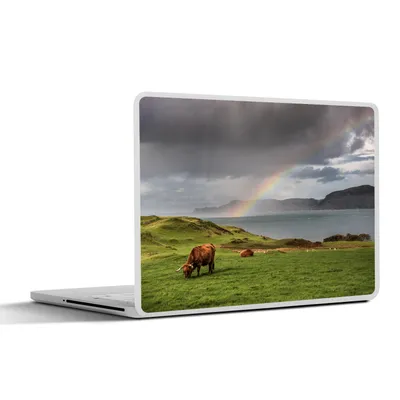 Produktbild von MuchoWow® Laptop Aufkleber Sticker Cover Schottische Highlander - Gras - Wolken 36.5x27.5 cm - Laptop-Sticker