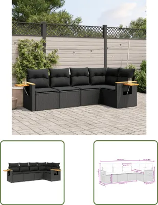 Produktbild von The Living Store 5-tlg. Garten-Sofagarnitur mit Kissen Schwarz Poly Rattan
