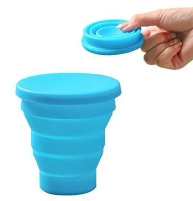 Immagine prodotto di Tazza da viaggio pieghevole in silicone, tazza pieghevole, tazza per bevande, ideale per il campeggio, colore blu, capacità 170 ml