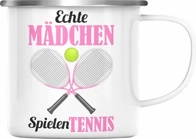 Produktbild von Trendation - Tennis Mädchen Frauen Geschenk Trainer Coach Tennisspielerin Geschenkidee Emaille Emaille Tasse (Silber)
