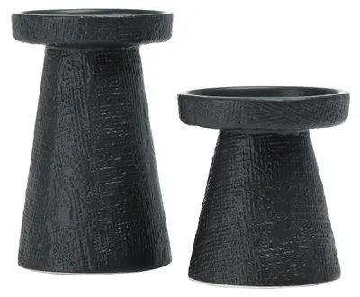 Kerzenhalter-Set aus Steingut, 2 Stück, schwarz, satiniert