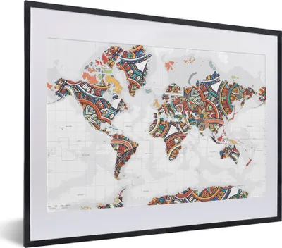 Produktbild von MuchoWow® MuchoWow® Gerahmtes Poster Weltkarte - Dekoration - Farbenfroh 40x30 cm - Poster mit zchwarzem Bilderrahmen - Bilderrahmen - Poster im Rahmen