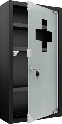 Produktbild von TWOLIIN Medizinschrank aus Edelstahl 30 x 12 x 57,5cm, 4 Fächer Abschließbar Arzneischrank mit Glastür, Erste Hilfe Schrank inkl. 2 Schlüsseln, Medikamentenschrank Apothekerschrank, Schwarz