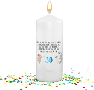 Produktbild von Mr. & Mrs. Panda Geburtstagslicht 30. Geburtstag Maus Pinguin - Weiß - Geschenk, Feiern, Kuchen, Geburtstagskerze, Happy Birthday, Jubiläumskerze, Partykerze, motivkerze
