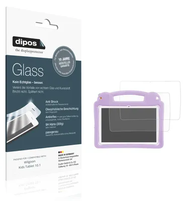 Produktbild von 2x Schutzfolie für Wilgoon Kids Tablet 10.1 matt - Anti-Shock 9H Folie dipos Glass Kunststoffglas