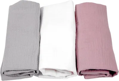 Produktbild von BabyLux Musselin Spannbettlaken Set – 3er Pack (40x80 cm) für Kinderwagen, Stubenwagen, Babybett & Wiege Matratzenbezug z16 Grau-Weiß-Rosa